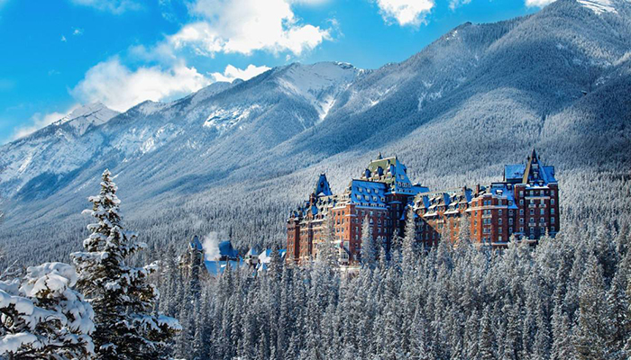 < Winter Rockies 5-Day Tour · 4 Nights Stay at Fairmont Hotel > Banff + Lake Louise + Johnston Canyon, complimentary airport pick up